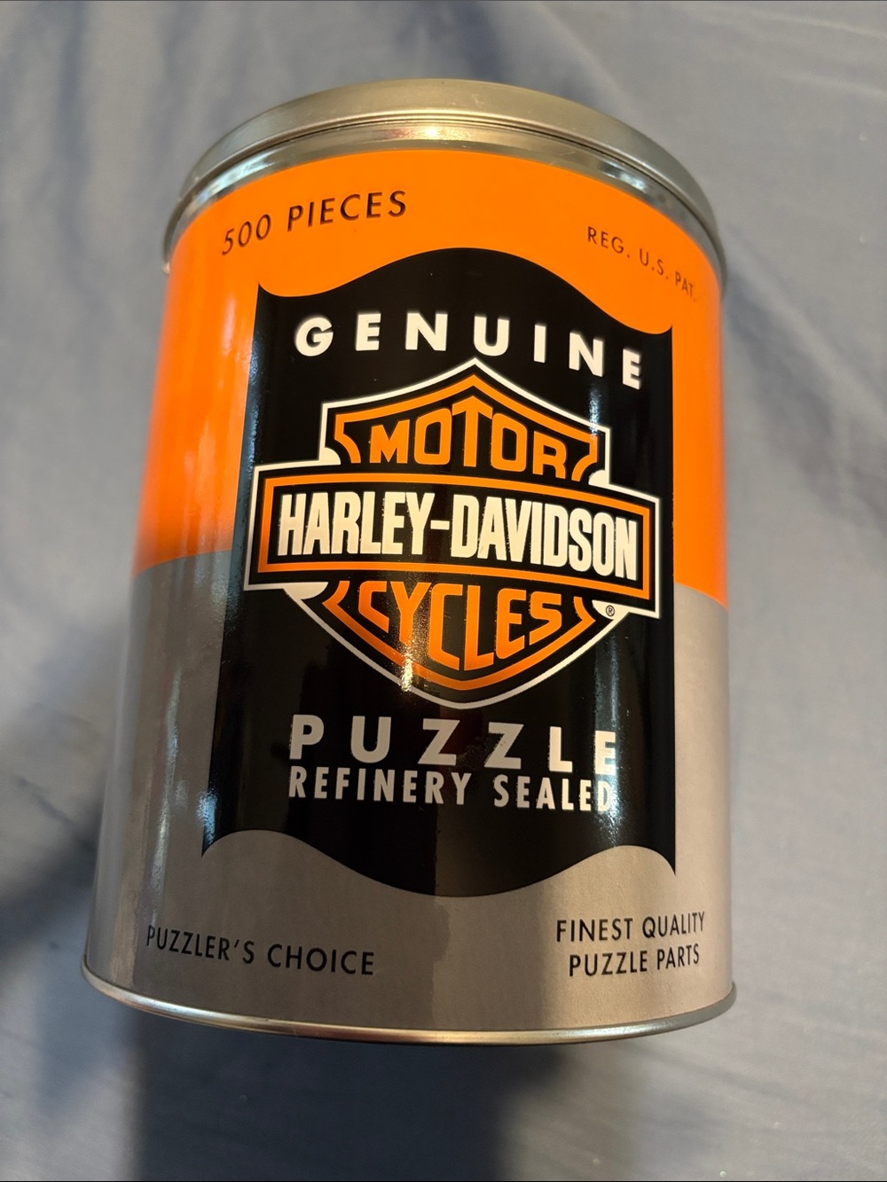 Harley-Davidson Orange and Black Logo Puzzle Tin with puzzle never opened. New
